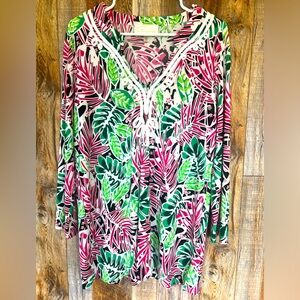CAPPAGALLO “Beach Dinner” 🏝️ Bright Summer Floral Blouse. Sz Large.